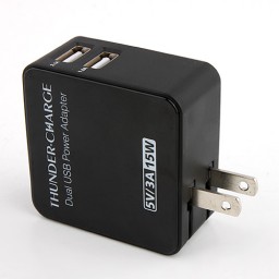 Portable 5V 3A Dual USB Power Adapter Black Color - Click Image to Close